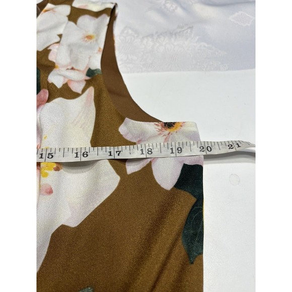 NWT - Calvin Klein Brown Floral Belted Handkerchief Hemline Dress Sz 14 - Picture 7 of 14